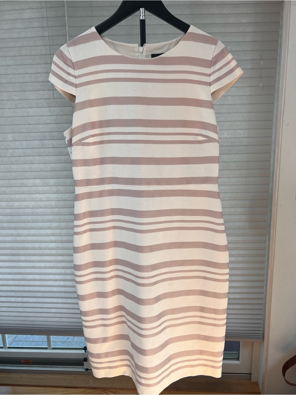 J. Crew Blush and White Striped Cap-Sleeve Sheath Dress